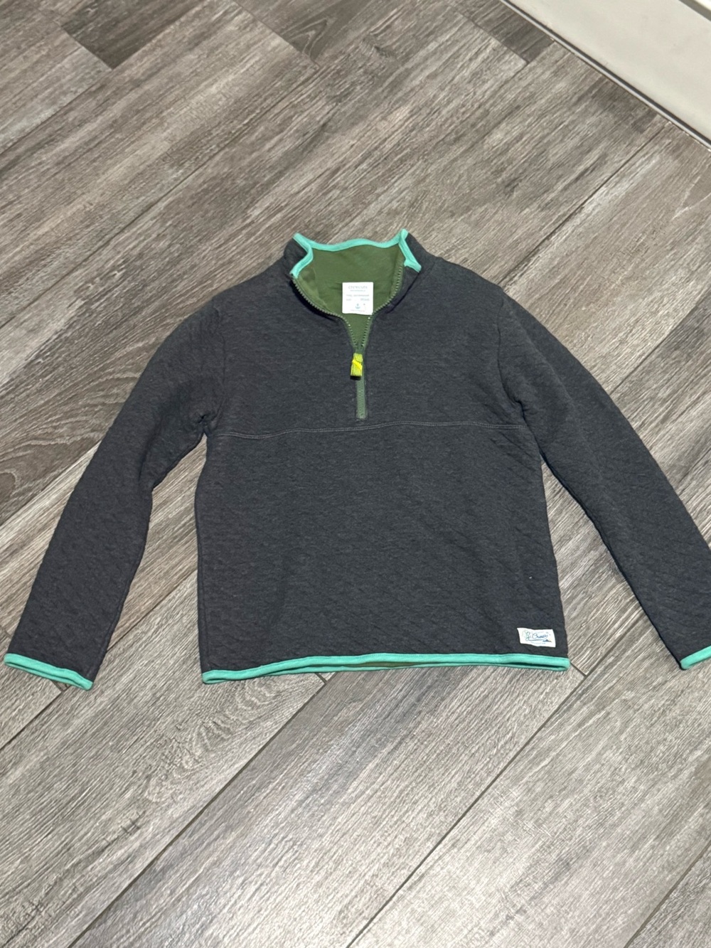 Crewcuts Charcoal Quarter-Zip Sweater with Teal Trim